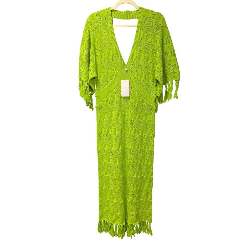Dodo Bar Or Simmons Green Crochet Pointelle Knit Maxi Dress Sz 46 US10 Large NEW - Picture 6 of 13